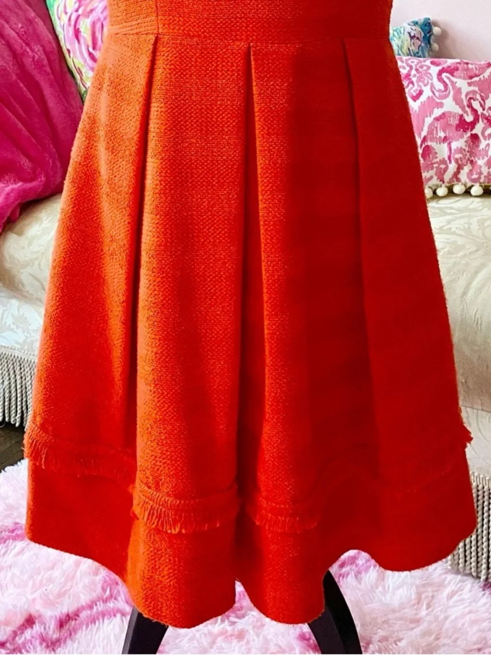 Trina Turk Shendi Canopy Poppy A Line Pleated Tweed Fringe Shendi Dress Size 6